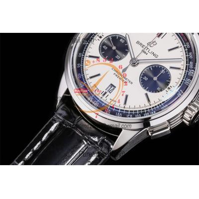 Premier B01 AB0118 A7750 Automatic Chronograph Mens Watch Best Edition BLSF White Pands Dial Black Leather Strap V2