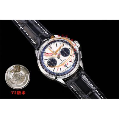 Premier B01 AB0118 A7750 Automatic Chronograph Mens Watch Best Edition BLSF White Pands Dial Black Leather Strap V2