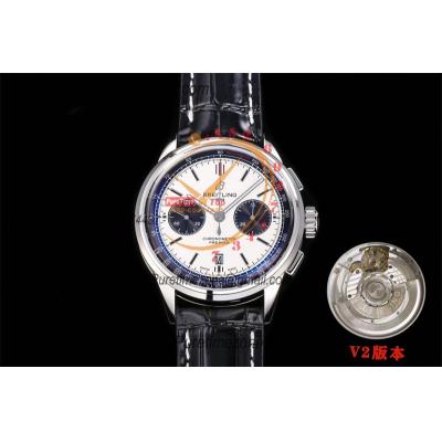 Premier B01 AB0118 A7750 Automatic Chronograph Mens Watch Best Edition BLSF White Pands Dial Black Leather Strap V2