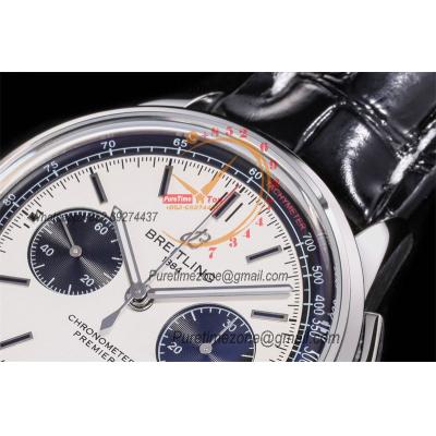 Premier B01 AB0118 A7750 Automatic Chronograph Mens Watch Best Edition BLSF White Pands Dial Black Leather Strap V2