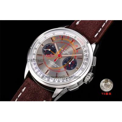 Premier B01 AB0118 A7750 Automatic Chronograph Mens Watch Wheels And Waves Best Edition BLSF Gray Dial Leather V2