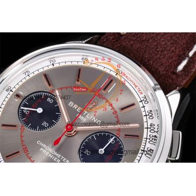 Premier B01 AB0118 A7750 Automatic Chronograph Mens Watch Wheels And Waves Best Edition BLSF Gray Dial Leather V2