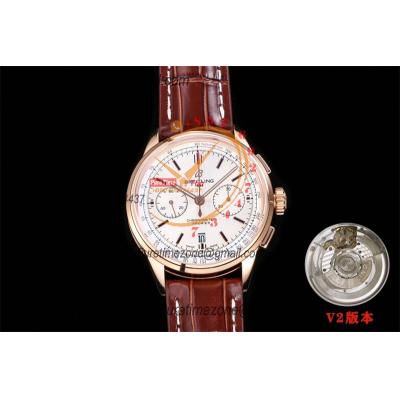 Premier B01 RB0118 A7750 Automatic Chronograph Mens Watch Best Edition BLSF Rose Gold Silver Dial Brown Leather V2