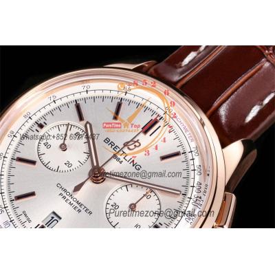 Premier B01 RB0118 A7750 Automatic Chronograph Mens Watch Best Edition BLSF Rose Gold Silver Dial Brown Leather V2