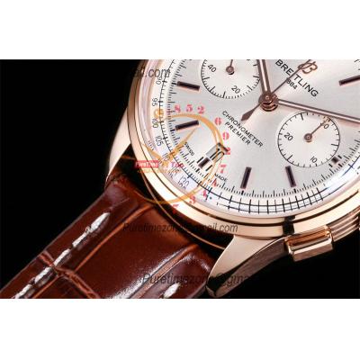 Premier B01 RB0118 A7750 Automatic Chronograph Mens Watch Best Edition BLSF Rose Gold Silver Dial Brown Leather V2