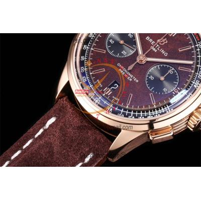 Premier B01 RB0118 A7750 Automatic Chronograph Mens Watch Best Edition BLSF Rose Gold Brown Dial Brown Leather V2