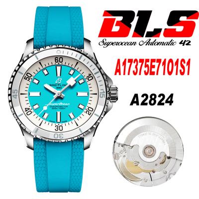 SuperOcean A17375 Automatic 42 SS A2824 Automatic Mens Watch Best Edition BLSF Blue Dial Rubber Strap