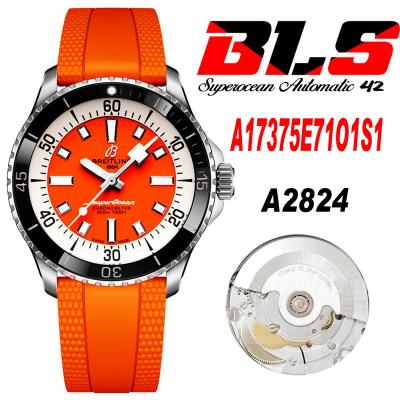 SuperOcean A17375 Automatic 42 SS A2824 Automatic Mens Watch Best Edition BLSF Orange Dial Rubber Strap