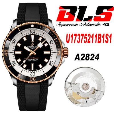 SuperOcean A17375 Automatic 42 A2824 Automatic Mens Watch Best Edition BLSF Rose Gold  Yellow Dial Rubber Strap