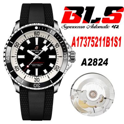 SuperOcean A17375 Automatic 42 SS A2824 Automatic Mens Watch Best Edition BLSF Black Dial Rubber Strap