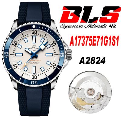 SuperOcean A17375 Automatic 42 SS A2824 Automatic Mens Watch Best Edition BLSF White Dial Blue Rubber Strap