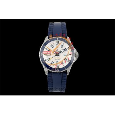 SuperOcean A17375 Automatic 42 SS A2824 Automatic Mens Watch Best Edition BLSF White Dial Blue Rubber Strap