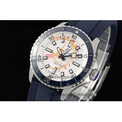 SuperOcean A17375 Automatic 42 SS A2824 Automatic Mens Watch Best Edition BLSF White Dial Blue Rubber Strap