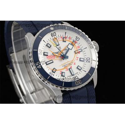 SuperOcean A17375 Automatic 42 SS A2824 Automatic Mens Watch Best Edition BLSF White Dial Blue Rubber Strap