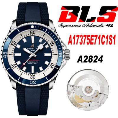 SuperOcean A17375 Automatic 42 SS A2824 Automatic Mens Watch Best Edition BLSF Blue Dial Blue Rubber Strap