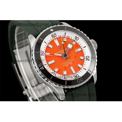 SuperOcean A17375 Automatic 42 SS A2824 Automatic Mens Watch Best Edition BLSF Orange Dial Green Rubber Strap