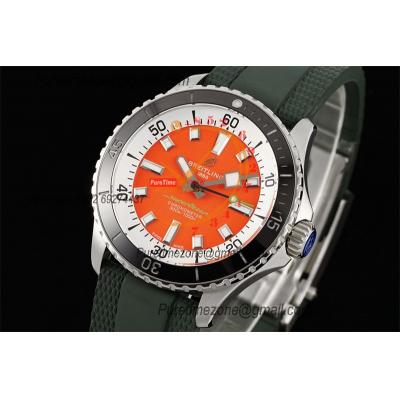 SuperOcean A17375 Automatic 42 SS A2824 Automatic Mens Watch Best Edition BLSF Orange Dial Green Rubber Strap