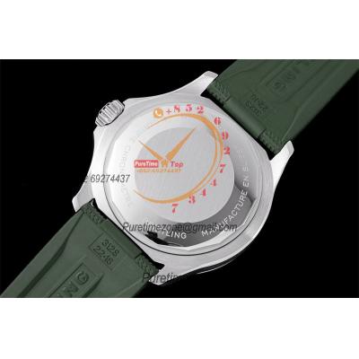 SuperOcean A17375 Automatic 42 SS A2824 Automatic Mens Watch Best Edition BLSF Orange Dial Green Rubber Strap