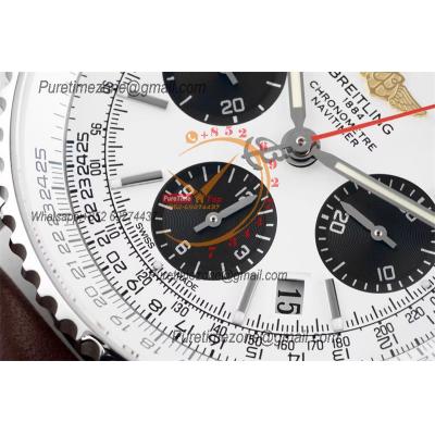 Navitimer 1 AB012012 A7750 Automatic Chronograph Mens Watch SS Best Edition BLSF Silver Dial Brown Leather Strap