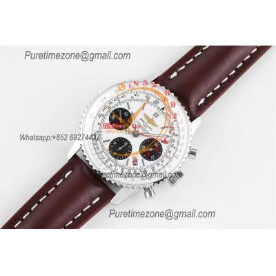 Navitimer 1 AB012012 A7750 Automatic Chronograph Mens Watch SS Best Edition BLSF Silver Dial Brown Leather Strap