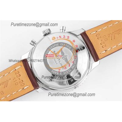 Navitimer 1 AB012012 A7750 Automatic Chronograph Mens Watch SS Best Edition BLSF Silver Dial Brown Leather Strap