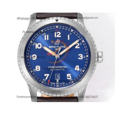 Navitimer Aviator 8 A173151 A2824 Automatic Mens Watch SS Best Edition BLSF Blue Dial Brown Leather Strap