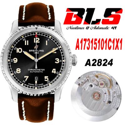 Navitimer Aviator 8 A173151 A2824 Automatic Mens Watch SS Best Edition BLSF Black Dial Brown Leather Strap