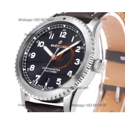 Navitimer Aviator 8 A173151 A2824 Automatic Mens Watch SS Best Edition BLSF Black Dial Brown Leather Strap