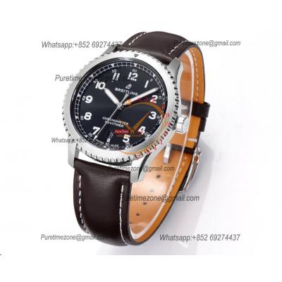 Navitimer Aviator 8 A173151 A2824 Automatic Mens Watch SS Best Edition BLSF Black Dial Brown Leather Strap