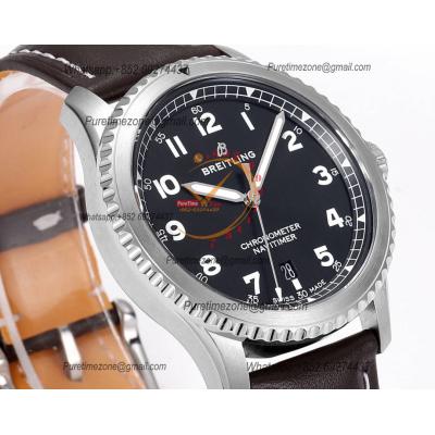 Navitimer Aviator 8 A173151 A2824 Automatic Mens Watch SS Best Edition BLSF Black Dial Brown Leather Strap