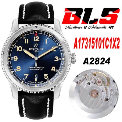 Navitimer Aviator 8 A173151 A2824 Automatic Mens Watch SS Best Edition BLSF Blue Dial Black Leather Strap