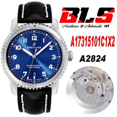 Navitimer Aviator 8 A173151 A2824 Automatic Mens Watch SS Best Edition BLSF Blue Dial Black Leather Strap