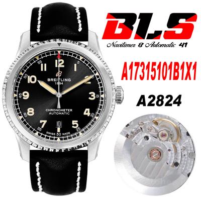 Navitimer Aviator 8 A173151 A2824 Automatic Mens Watch SS Best Edition BLSF Black Dial Black Leather Strap