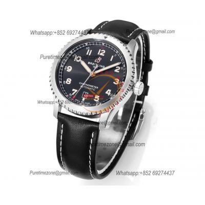 Navitimer Aviator 8 A173151 A2824 Automatic Mens Watch SS Best Edition BLSF Black Dial Black Leather Strap