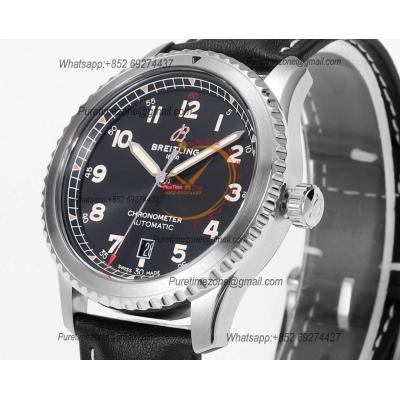 Navitimer Aviator 8 A173151 A2824 Automatic Mens Watch SS Best Edition BLSF Black Dial Black Leather Strap