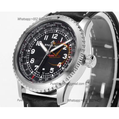 Navitimer Aviator 8 A173151 A2824 Automatic Mens Watch SS Best Edition BLSF Black Dial Black Leather Strap