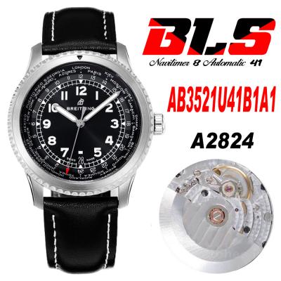 Navitimer Aviator 8 A173151 A2824 Automatic Mens Watch SS Best Edition BLSF Black Dial Black Leather Strap