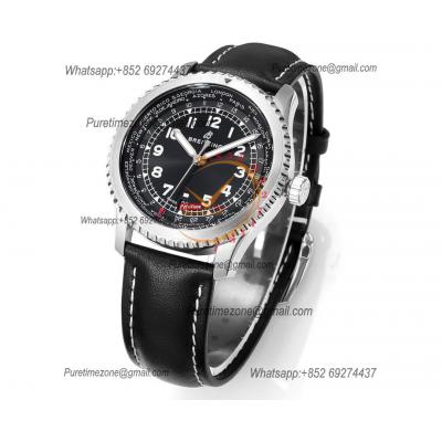 Navitimer Aviator 8 A173151 A2824 Automatic Mens Watch SS Best Edition BLSF Black Dial Black Leather Strap