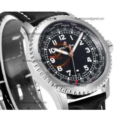 Navitimer Aviator 8 A173151 A2824 Automatic Mens Watch SS Best Edition BLSF Black Dial Black Leather Strap