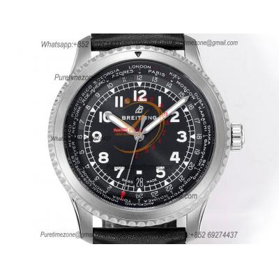 Navitimer Aviator 8 A173151 A2824 Automatic Mens Watch SS Best Edition BLSF Black Dial Black Leather Strap