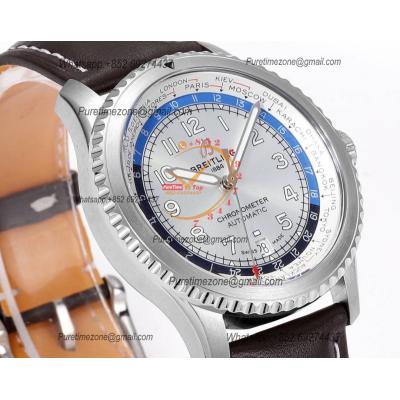 Navitimer Aviator 8 AB3521 A2824 Automatic Mens Watch SS Best Edition BLSF Silver Dial Black Leather Strap