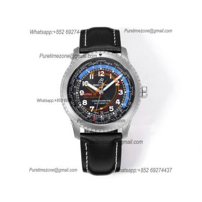 Navitimer Aviator 8 AB3521 A2824 Automatic Mens Watch SS Best Edition BLSF Black Dial Black Leather Strap