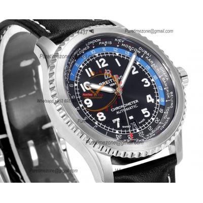 Navitimer Aviator 8 AB3521 A2824 Automatic Mens Watch SS Best Edition BLSF Black Dial Black Leather Strap