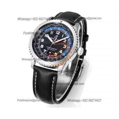 Navitimer Aviator 8 AB3521 A2824 Automatic Mens Watch SS Best Edition BLSF Black Dial Black Leather Strap