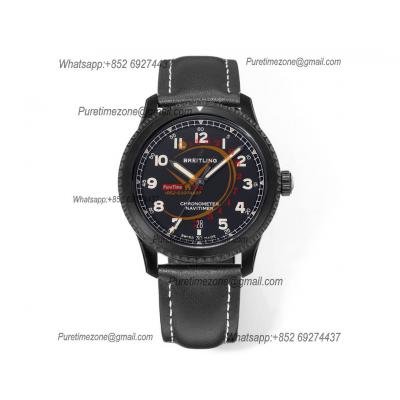 Navitimer Aviator 8 M1731410 A2824 Automatic Mens Watch Best Edition BLSF PVD Steel All Black Dial Leather Strap