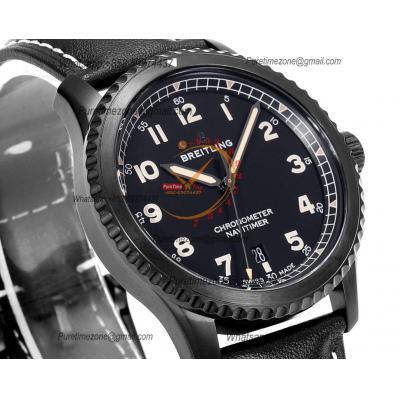 Navitimer Aviator 8 M1731410 A2824 Automatic Mens Watch Best Edition BLSF PVD Steel All Black Dial Leather Strap