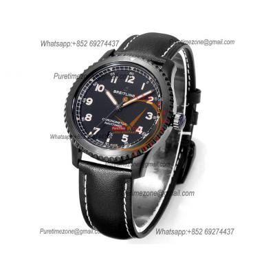 Navitimer Aviator 8 M1731410 A2824 Automatic Mens Watch Best Edition BLSF PVD Steel All Black Dial Leather Strap