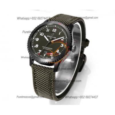 Navitimer Aviator 8 M1731410 A2824 Automatic Mens Watch Best Edition BLSF PVD Steel All Black Dial Green Nylon Strap