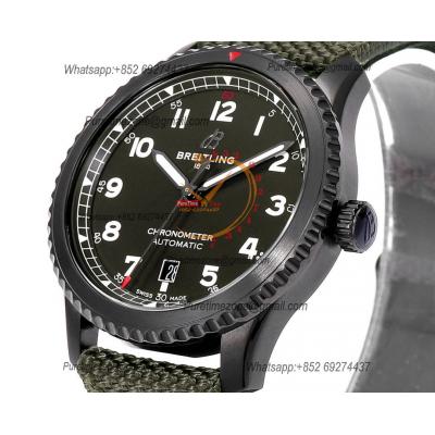 Navitimer Aviator 8 M1731410 A2824 Automatic Mens Watch Best Edition BLSF PVD Steel All Black Dial Green Nylon Strap