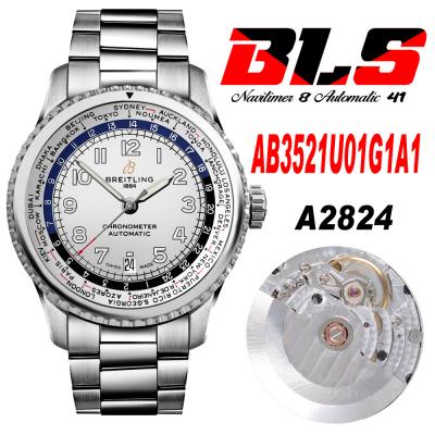 Navitimer Aviator 8 AB3521 A2824 Automatic Mens Watch Best Edition BLSF Silver Dial Stainless Steel Bracelet